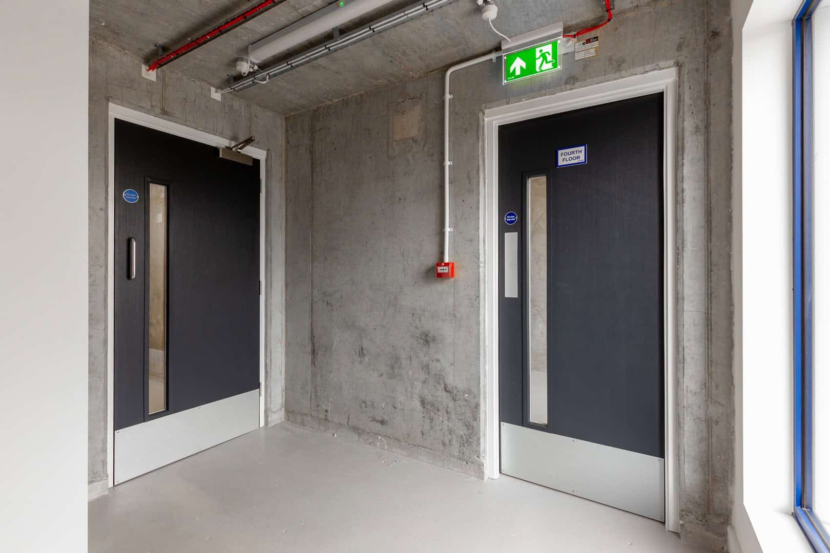 Fire exit sign with light on